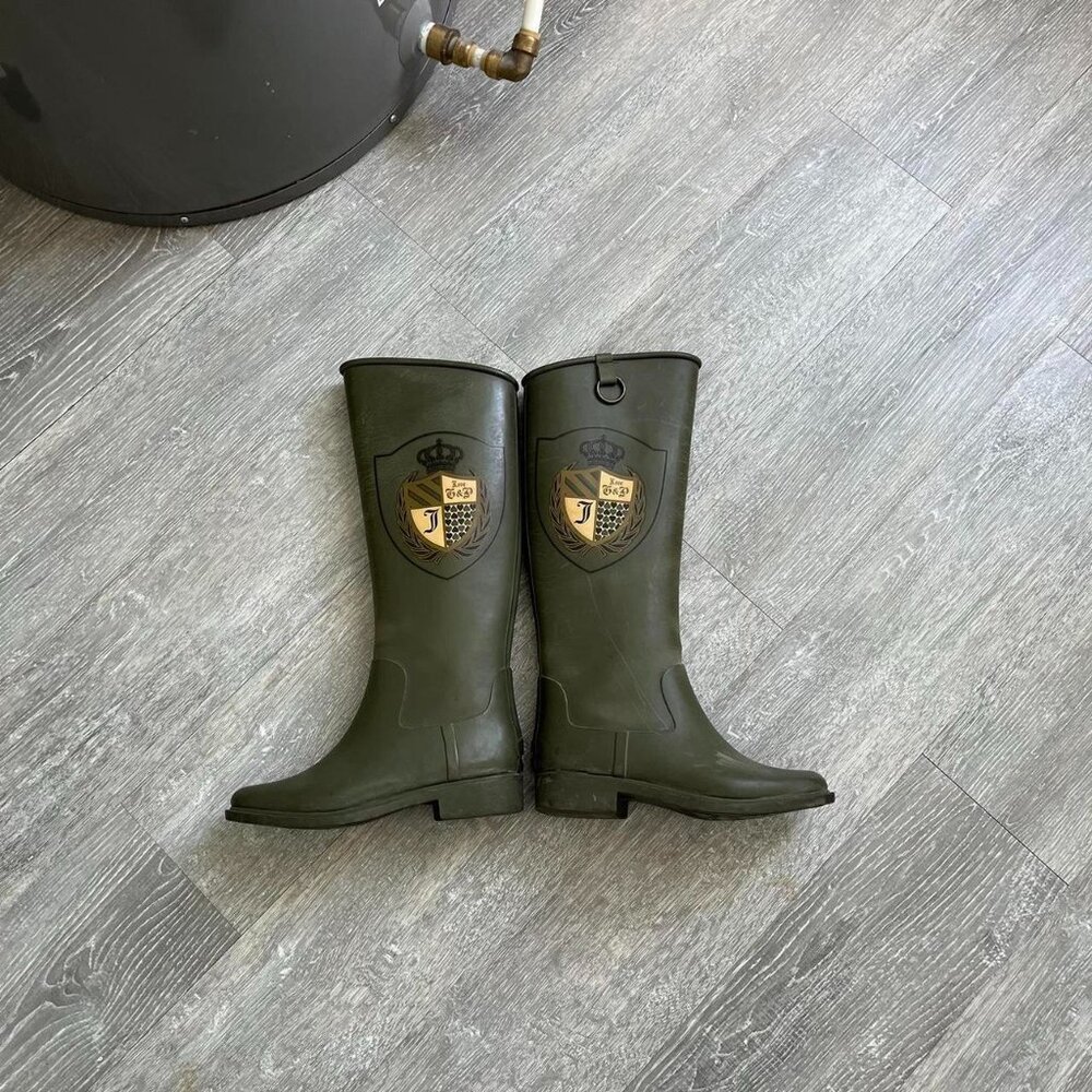 Army Green Juicy Couture Y2K Rain Boots (Size 6-6.5 US Women's)